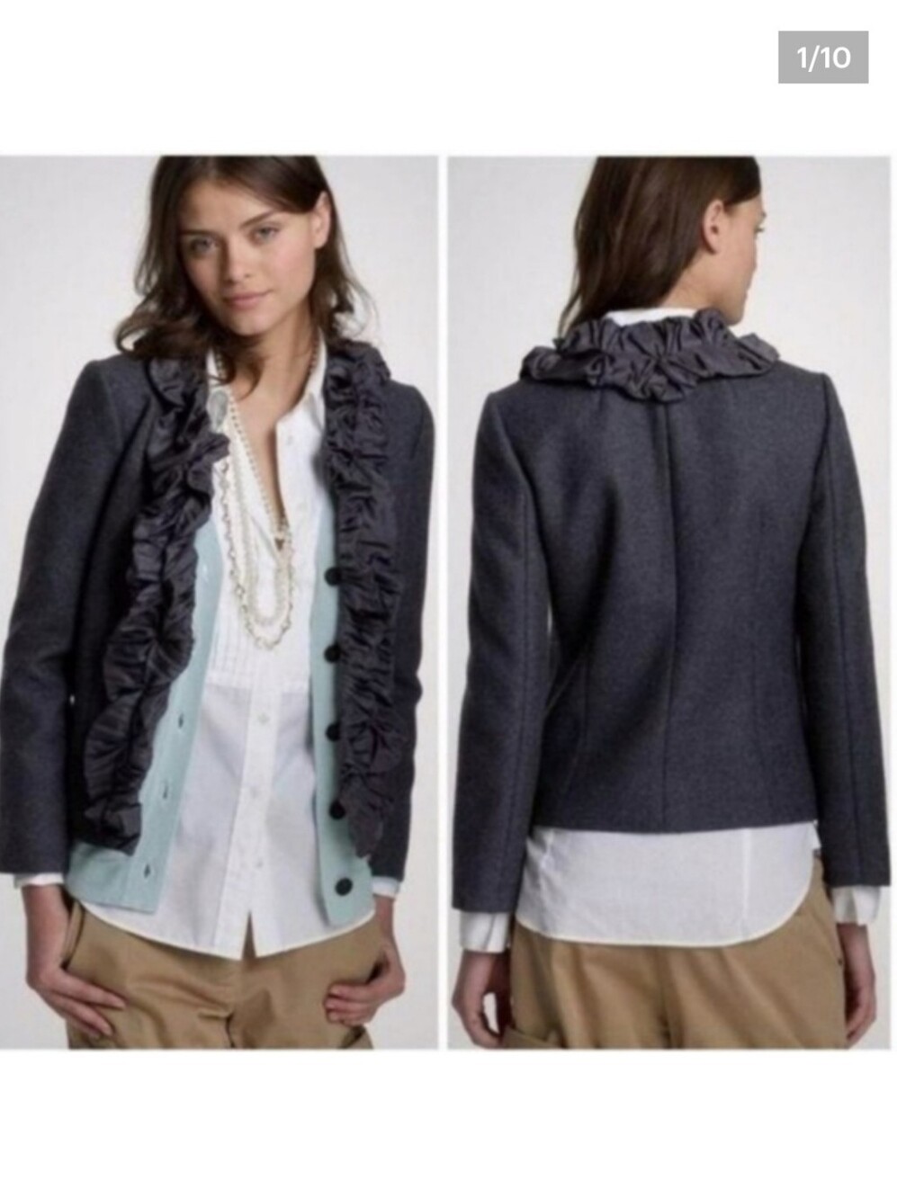 J. Crew Dark Gray Wool Ruffle Trim Chimera Blazer Jacket Professor Academic 4